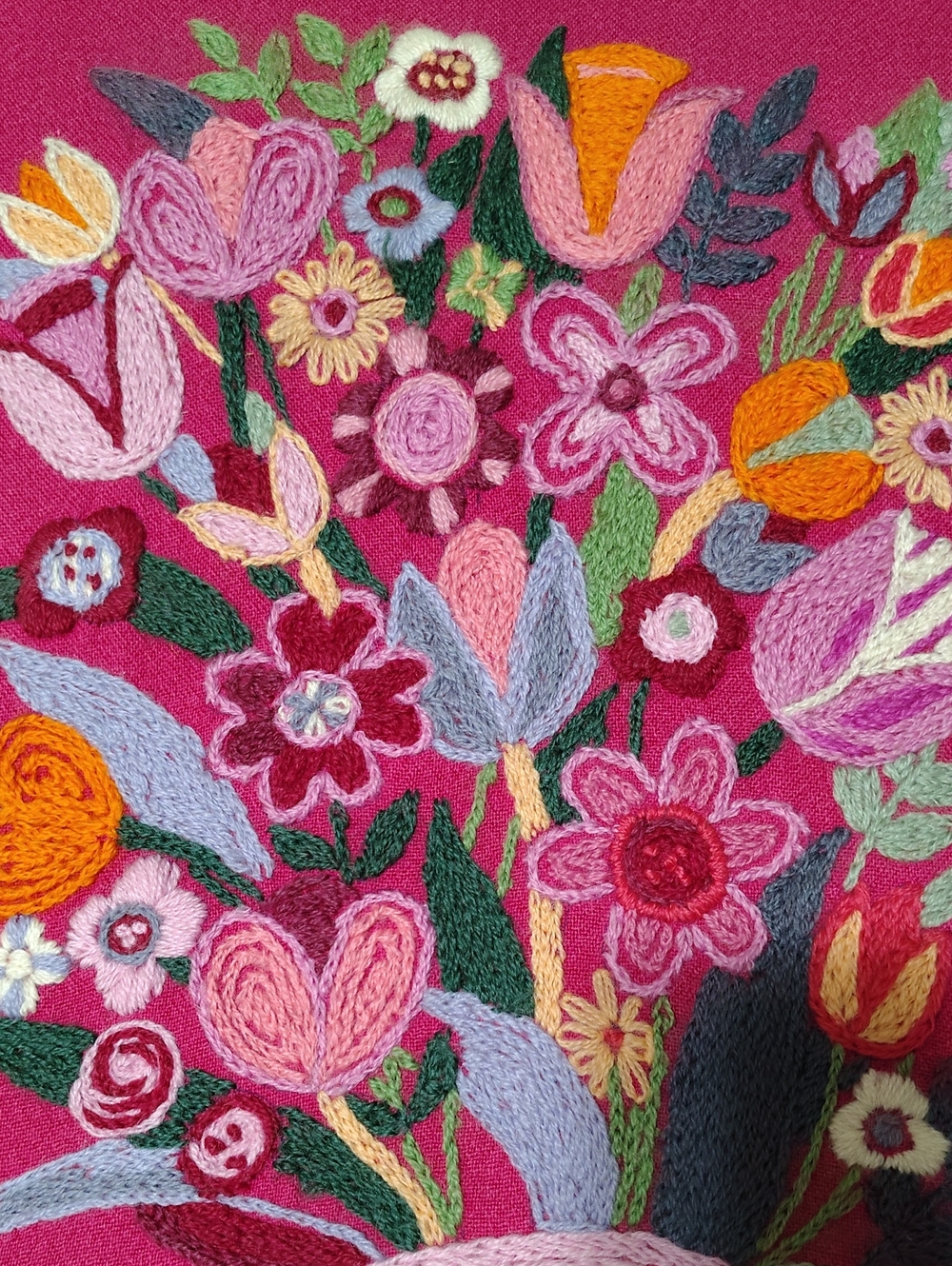 Large Hand-Embroidered Floral Bouquet Granny Chic Vintage Wall Art - Picture 4 of 9
